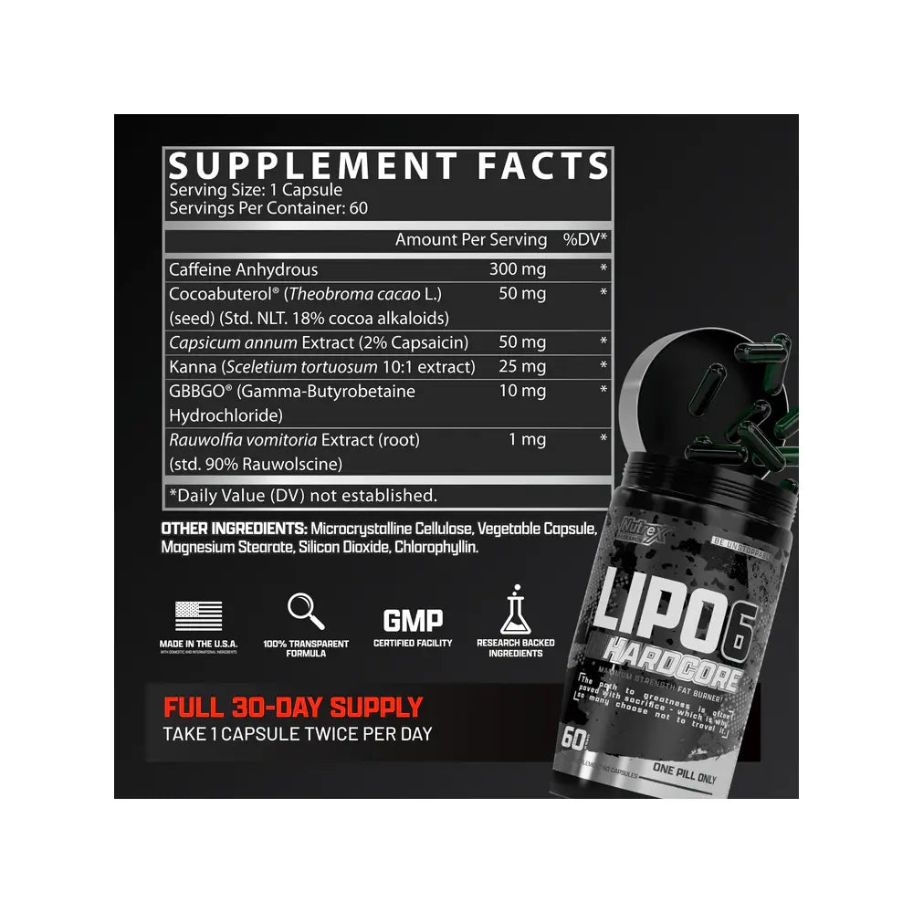 Lipo-6 Hardcore RELENTLESS THERMOGENIC FAT BURNING & MUSCLE PROTECTION - Druvn